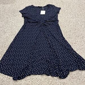NWT Seraphine Maternity Jersey Polka Dot Dress Sz 12 Navy Classic Cap Sleeve